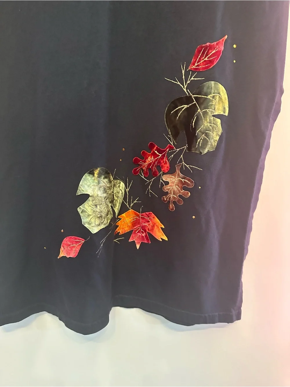 Vintage 90s Karla Marie Black Maxi Dress with Autumn Floral Embroidery L/XL*